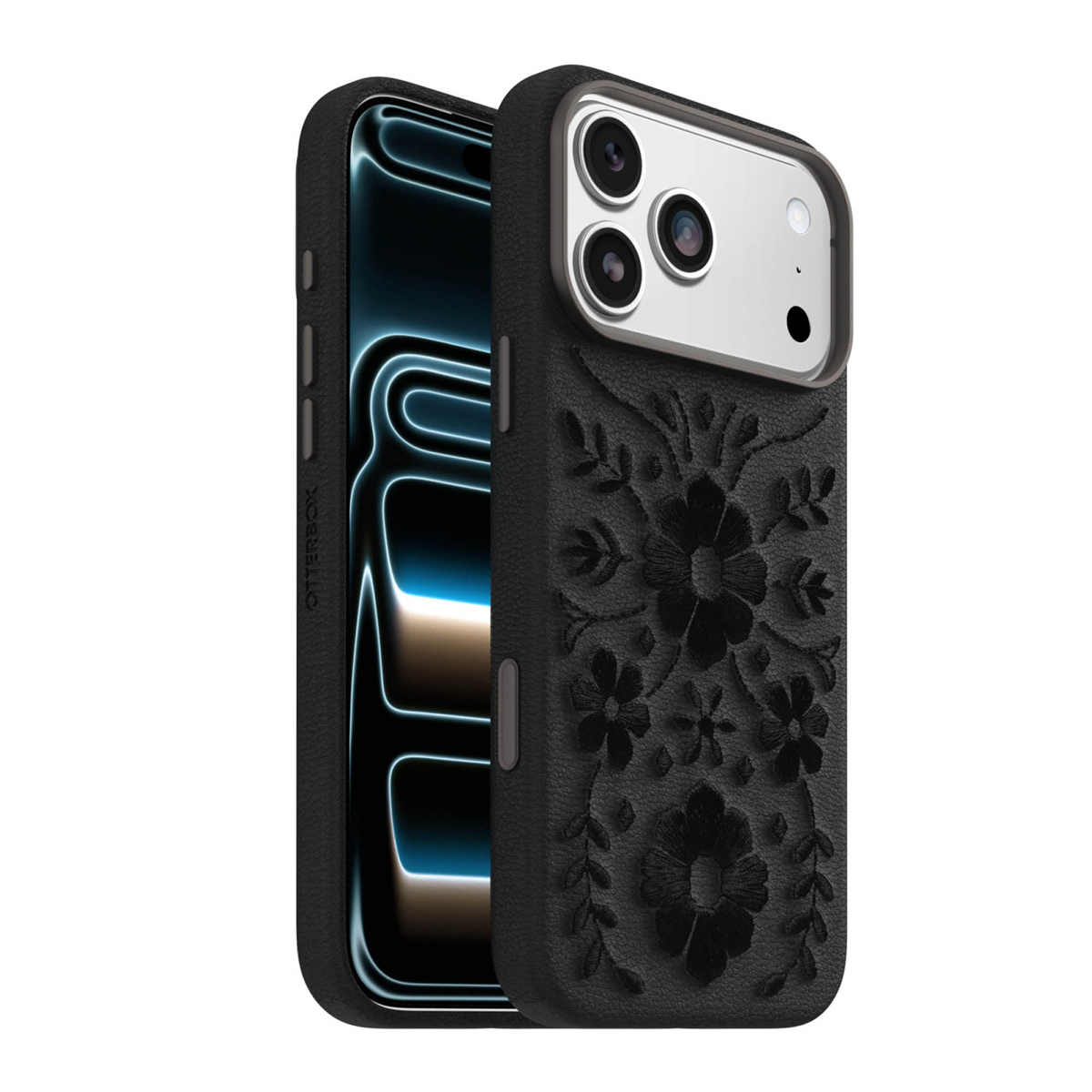 The OtterBox Symmetry Series Cactus Leather Embroidery features premium stitched patterns on sustainable plant-based leather for luxe style that withstands daily drops.