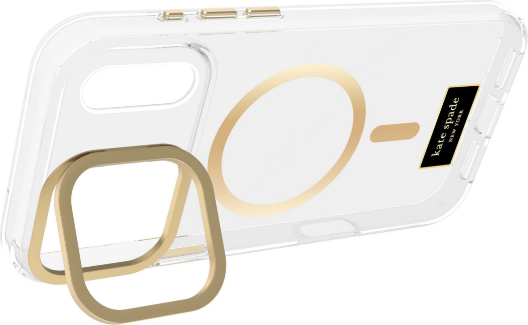 <p>With its built-in ring stand, the kate spade new York Protective MagSafe® phone case provides 12-foot drop protection. The clear design is accented with chic gold details.</p>