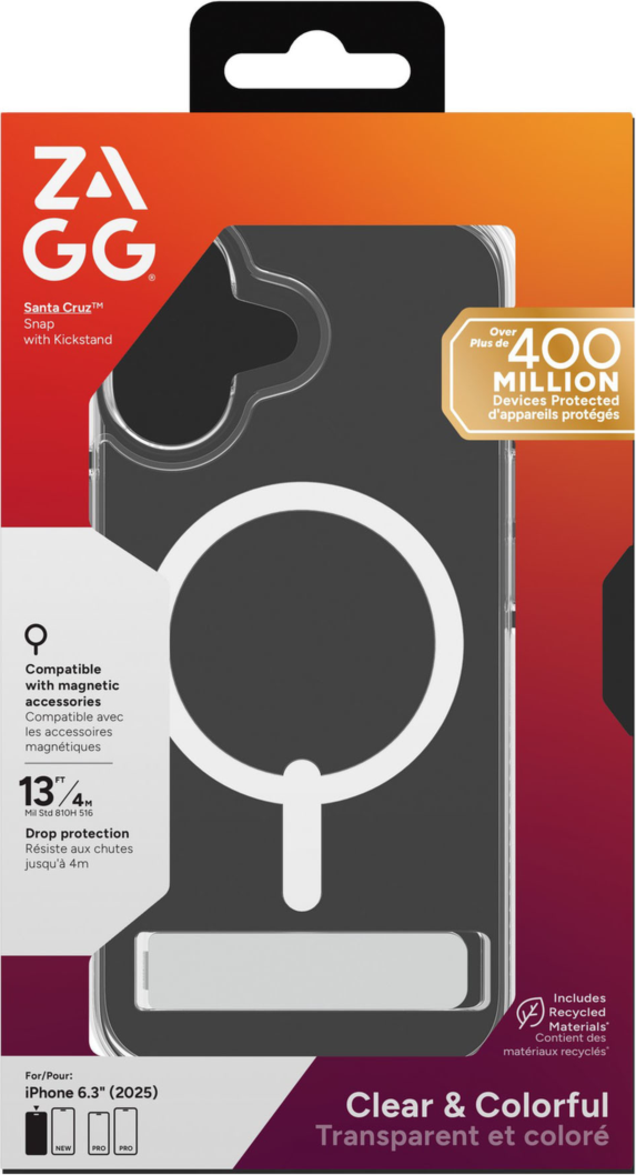 ZAGG - Santa Cruz Snap MagSafe Case with Kickstand for Apple iPhone 17 - White