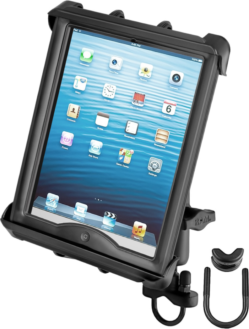 Secure iPad Pro 9.7 (1st Generation) with Case to a rounded post of a utility vehicle with the RAM® Mounts Tab-Tite™ Handlebar U-Bolt Mount. Mount fits iPad Pro 9.7 1st gen inside case with ease.
