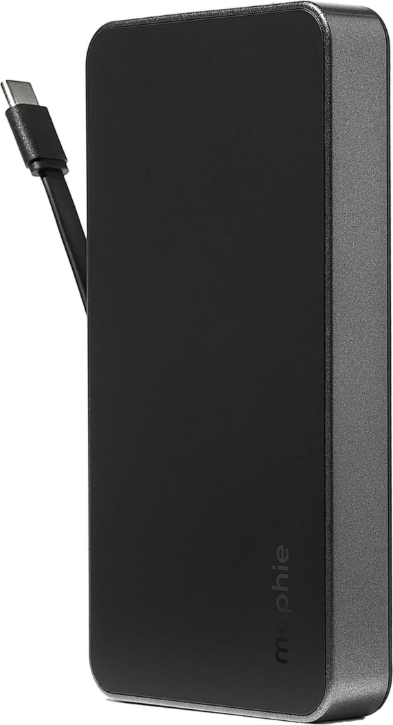Mophie 10,000 mAh Powerstation Plus AC delivers up to 20W fast charging with an integrated USB-C cable, built-in AC plug, and dual-device charging in one travel-ready design.