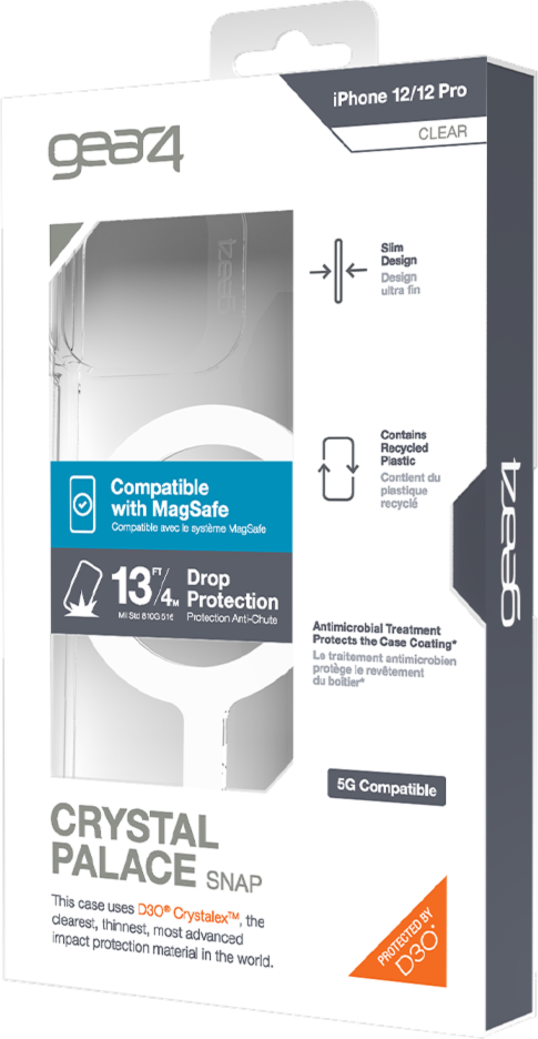 Based on Gear4’s iconic Crystal Palace case, the Crystal Palace Snap case provides clear D3O® protection with MagSafe compatibility.