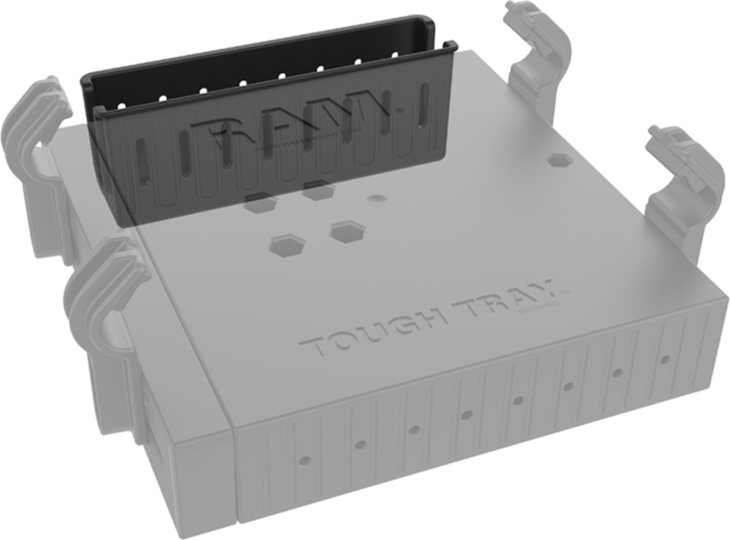 Stop Suffering from dangling accessory cords and keep your space clear with the RAM Mounts Power Caddy™ accessory holder, built for the RAM® Tough-Tray™.