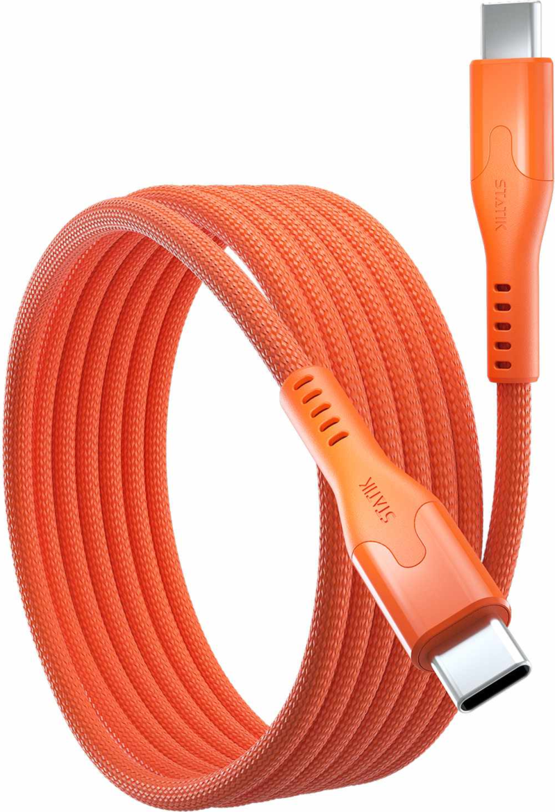 Statik - MagStack Pro Charge/Sync Magnetic Cable USB-C to USB-C 6.6ft Orange