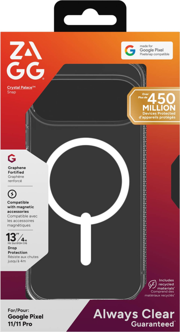 Strengthened with Graphene, ZAGG's Crystal Palace Snap series case combines a slim, crystal-clear profile with up to 13 ft drop protection and strong built-in magnets for magnetic accessories.