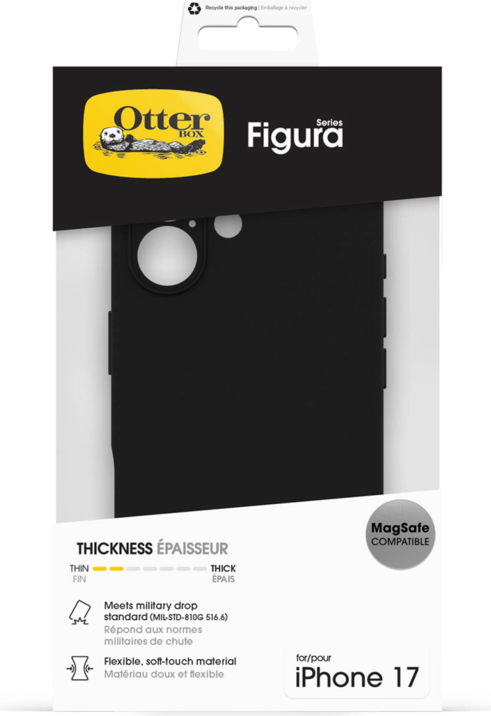 The OtterBox Figura Series blends a velvety-soft feel with ultra-slim protection, military-grade drop defense, MagSafe compatibility, and raised edges to guard the screen and camera.