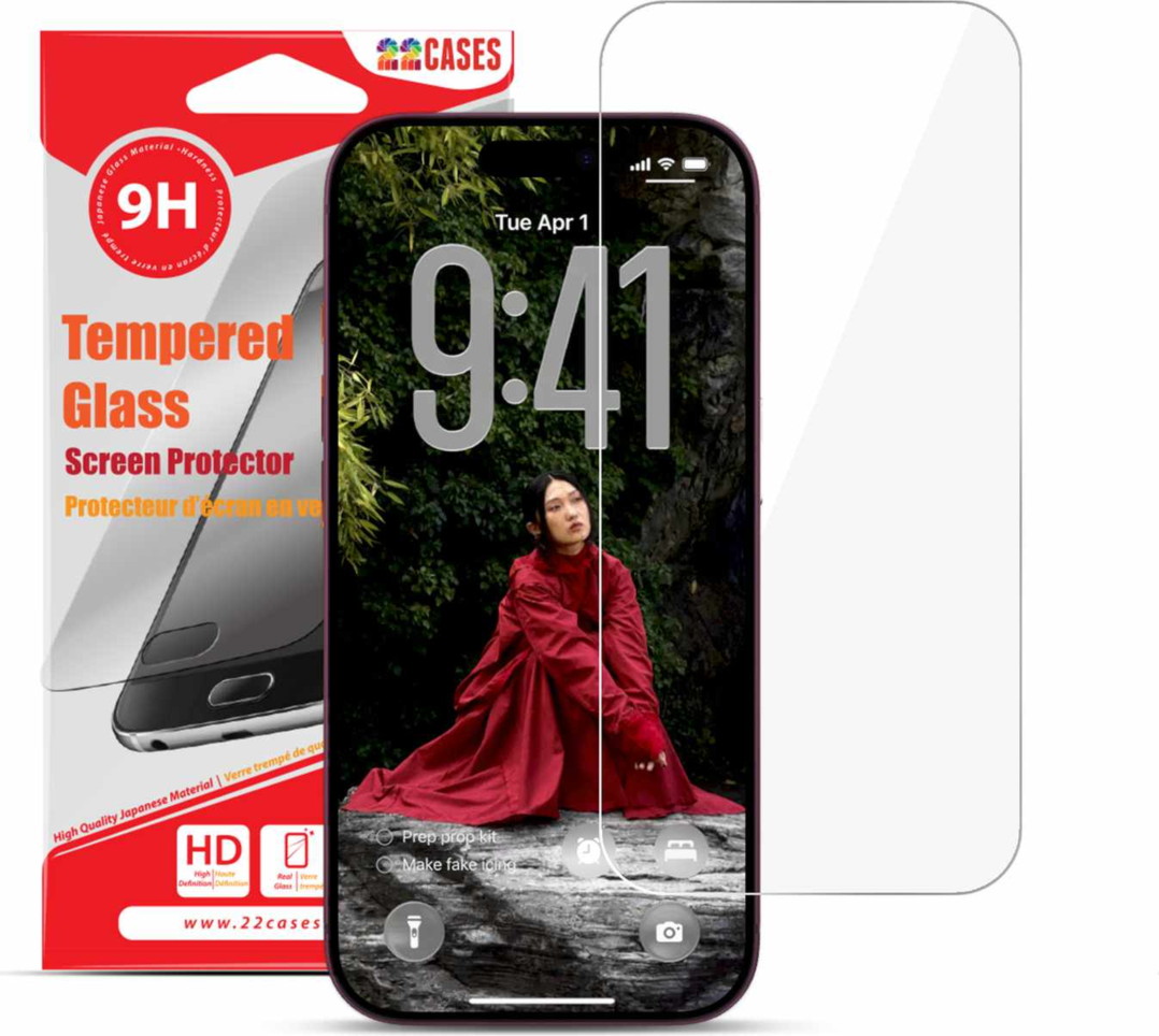 22 Cases - Protecteur d’écran en verre trempé pour iPhone 18 Pro transparent