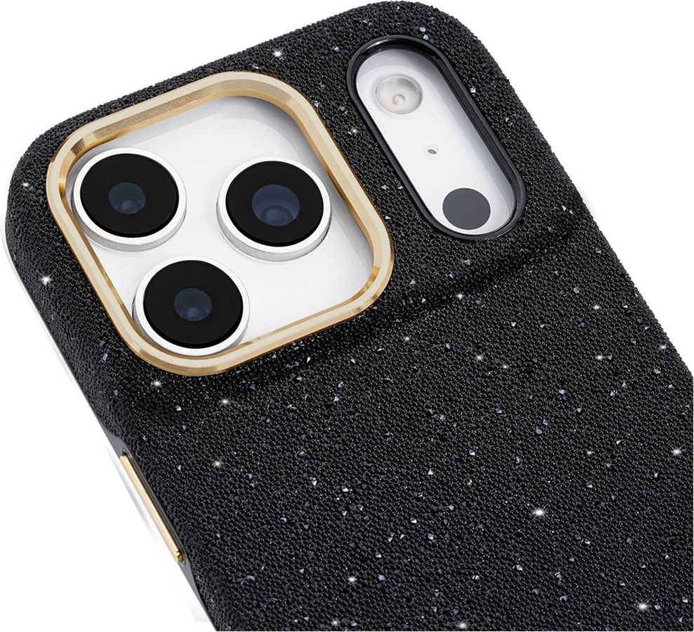 <p>The kate spade new york Crystal Pavé Case is a stylish phone case featuring a black crystal pavé inlay with gold hardware, provides 12-foot drop protection and offers MagSafe compatibility.</p>