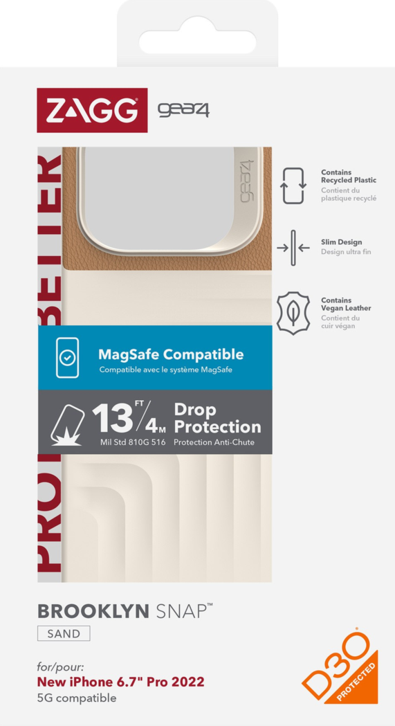 A modern take on classic materials, the Gear4 Brooklyn Snap has a premium look that is made up of sustainable materials and is compatible with MagSafe.