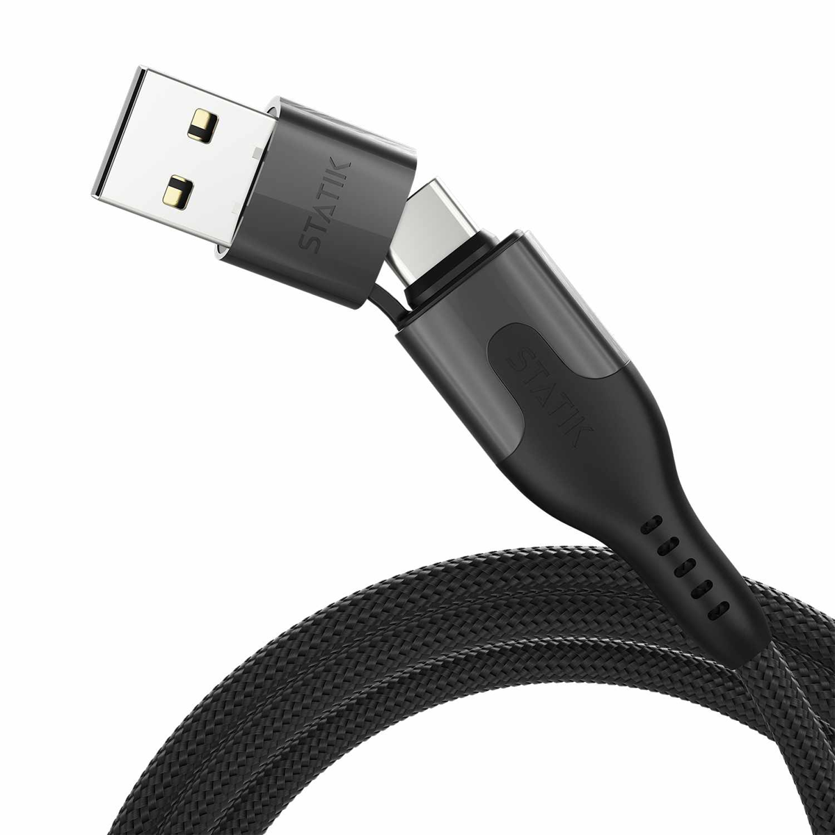 Statik - PowerPivot Pro Nylon Braided Charge/Sync Cable USB-C to USB-C 6.6ft Black