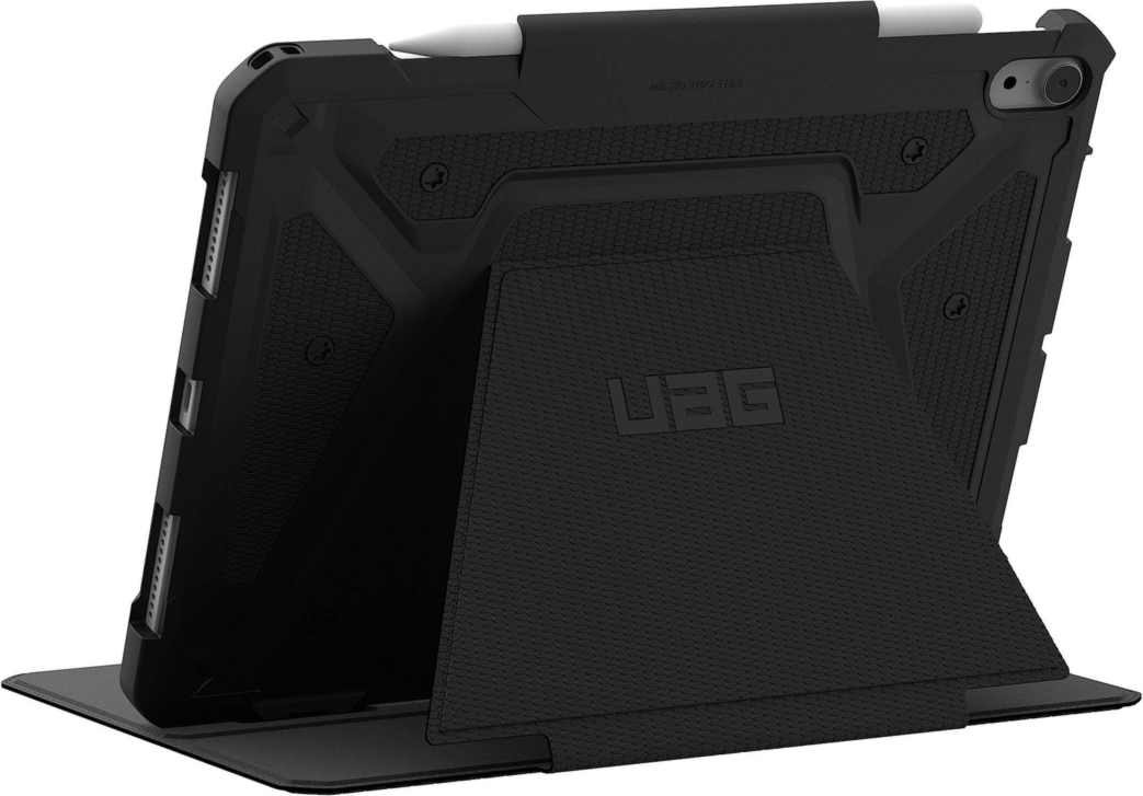 UAG Metropolis Tact.Armr is a rugged folio case with drop protection, adjustable stand functionality, magnetic closure, and premium tactile grip.