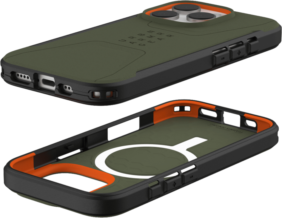 The modern yet rugged UAG Civilian case features shock absorbing construction in a lightweight design that is compatible with MagSafe charging.