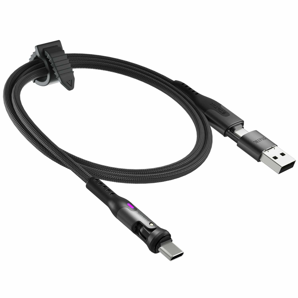 Statik - PowerPivot Pro Nylon Braided Charge/Sync Cable USB-C to USB-C 6.6ft Black