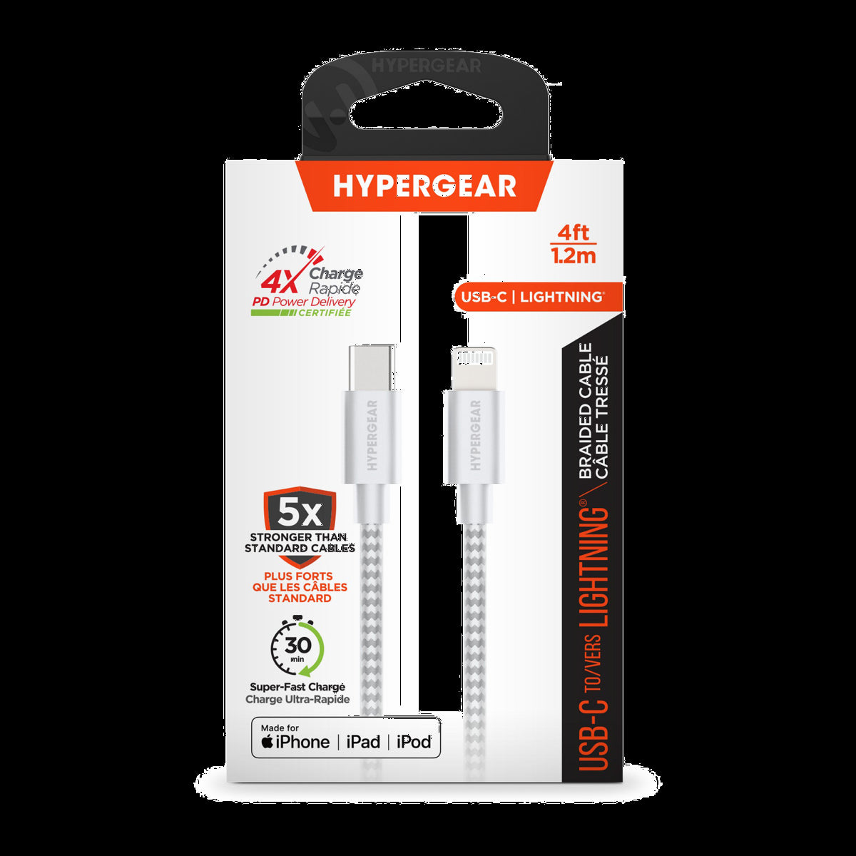 <p>The HyperGear USB-C to Lightning Charge and Sync Cable is composed of a braided cord that is 5x stronger than standard cables and offers extreme durability and flexibility.</p>