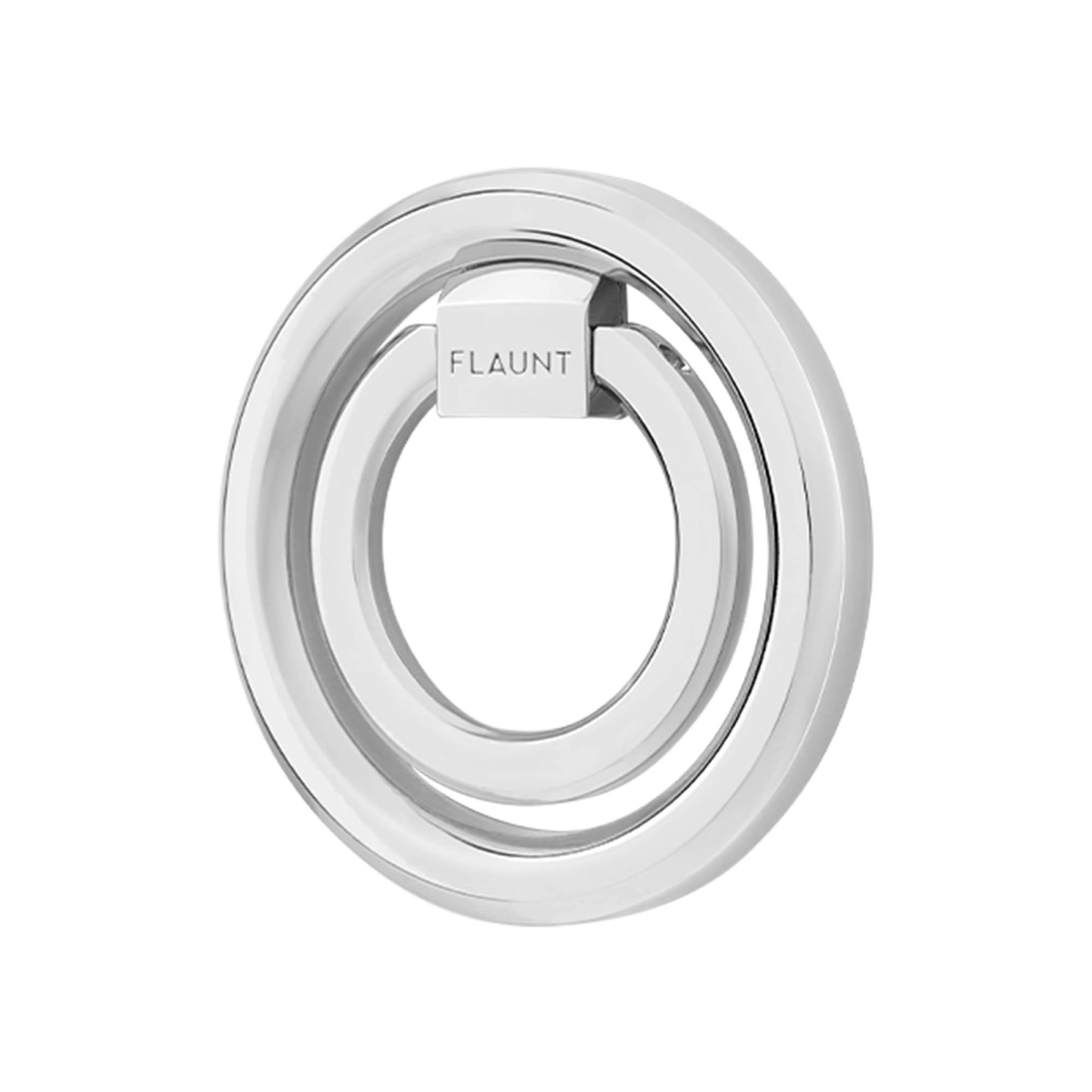 <p>The FLAUNT Magnetic Ring Stand features premium silver hardware and a 360-degree rotating grip. Works with MagSafe-compatible devices and cases, offering a secure hold and a hands-free stand.</p>