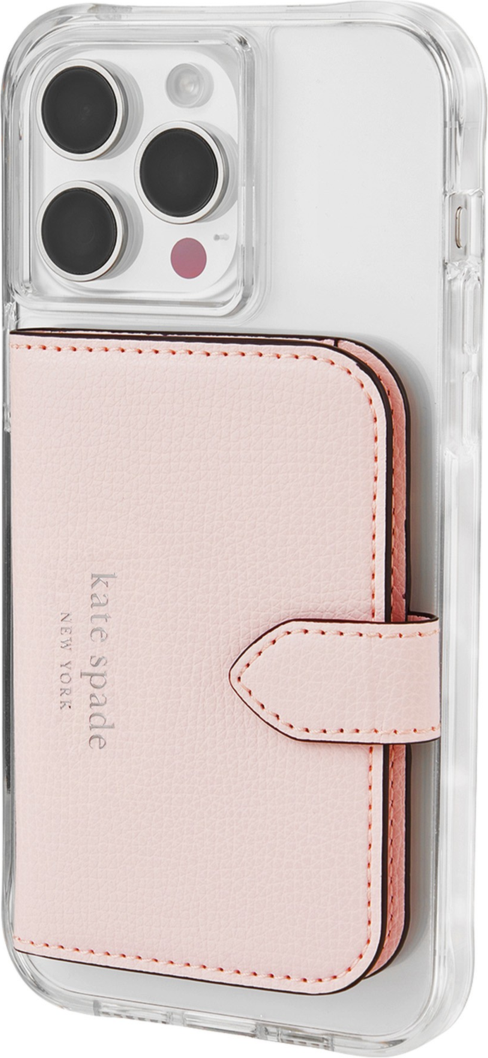 <p>The Kate Spade Morgan Magnetic Wallet uses strong built-in magnets to securely attach the wallet to MagSafe compatible phones.</p>