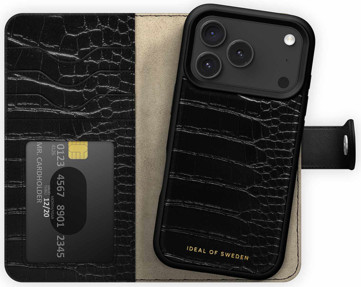 Ideal of Sweden - Étui Magnet Wallet MagSafe Noir Croco pour iPhone 18 Pro/17 Pro