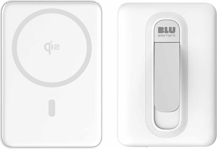Blu Element BEPBQi25KWH SLIM Batterie Externe sans Fil Qi2 avec Support 5K Blanc