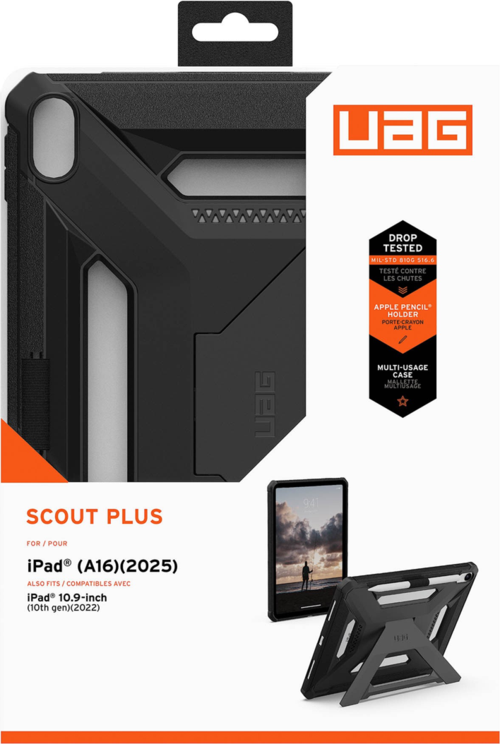UAG 124495114040 Étui Scout+ avec Béquille Noir pour iPad 11 2025 (11e Gén)/iPad 10.9 2022 (10e Gén)