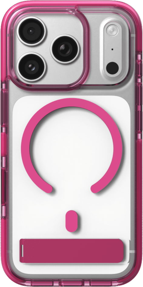 The ZAGG Santa Cruz Snap is a transparent case with pops of color that accent its design. It offers 13-foot drop protection, a sturdy kickstand that folds flush with the case, and is MagSafe compatible.