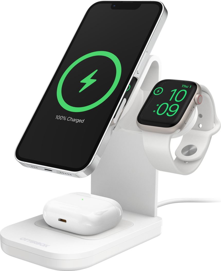 <p>OtterBox 3-in-1 Charging Station is the ultimate solution for charging a MagSafe-enabled iPhone, AirPods and Apple Watch, all at once. Plus it comes with the Apple watch charger integrated into the stand.</p>