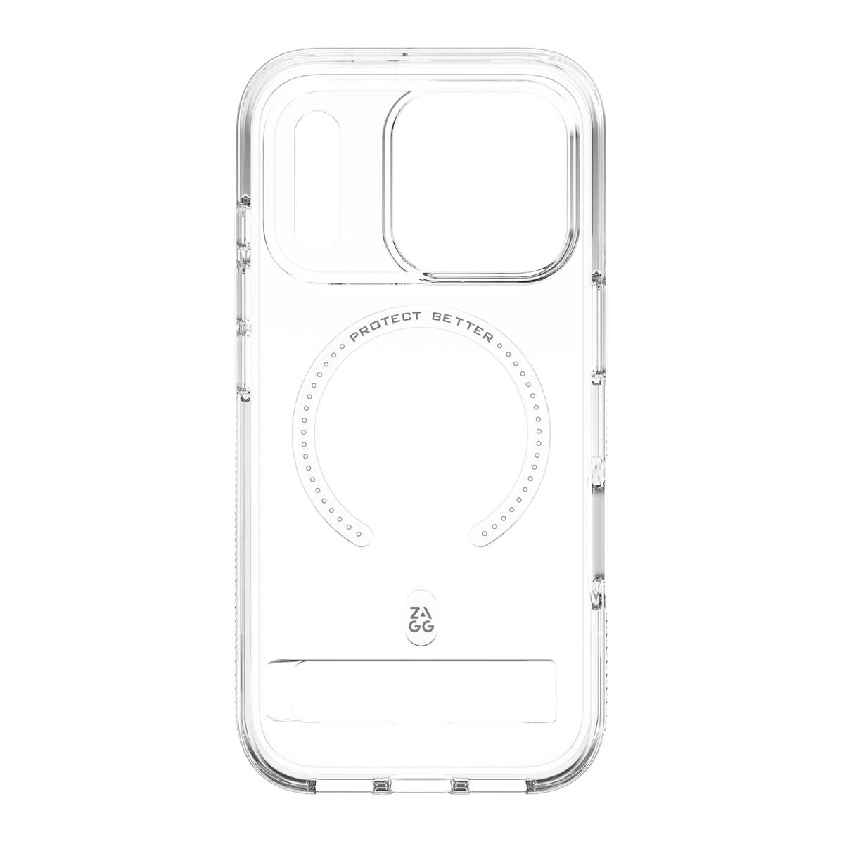 Strengthened with Graphene, ZAGG's Crystal Palace Snap series case with kickstand combines an ultra-slim, crystal-clear profile with up to 13 ft drop protection and seamless MagSafe compatibility.